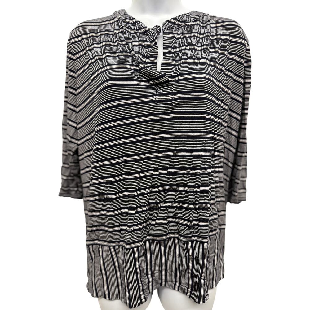 Talbot Womens Plus SZ 3xp Top Round Neck Striped 3/4 Sleeve black petite white